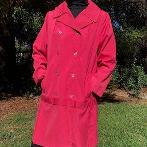 Vintage 1950s Ruby Red trench coat jacket S M 50s pink red drop waist coquette